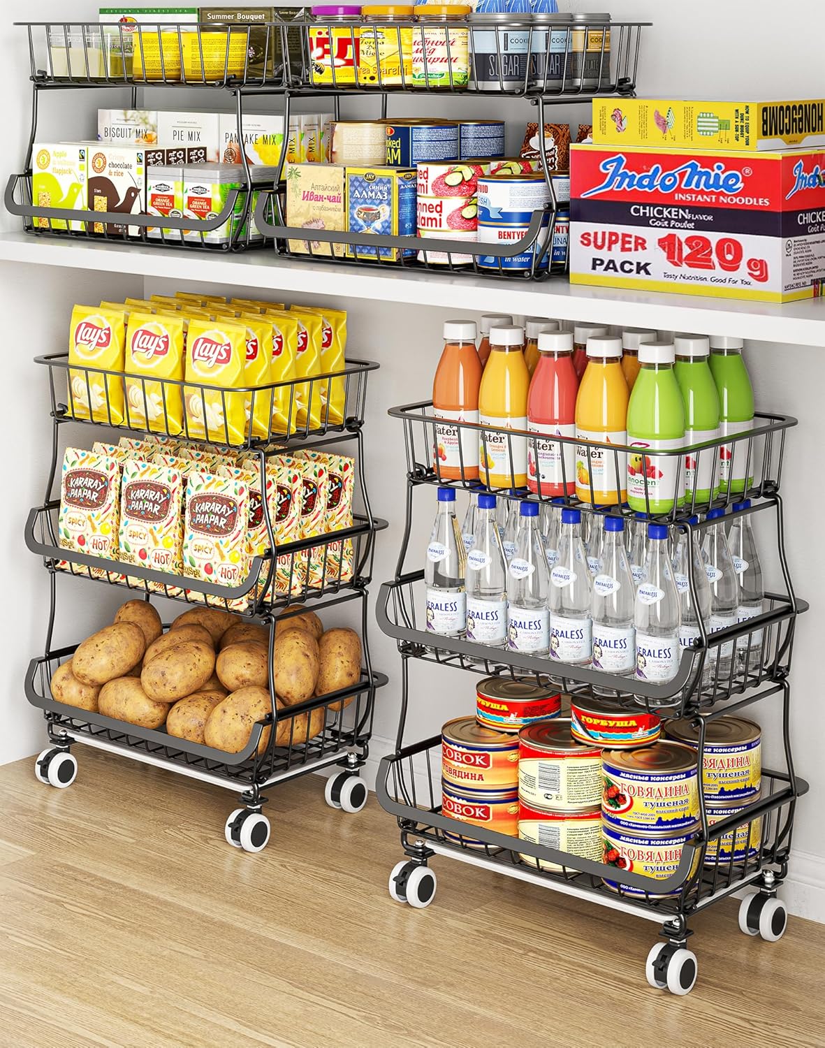 3-Tier Rolling Pantry Organizer Cart with Wheels