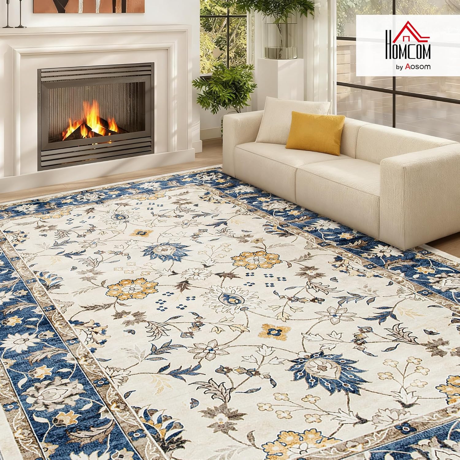 4x6 Area Rug, Machine Washable, Boho Floral