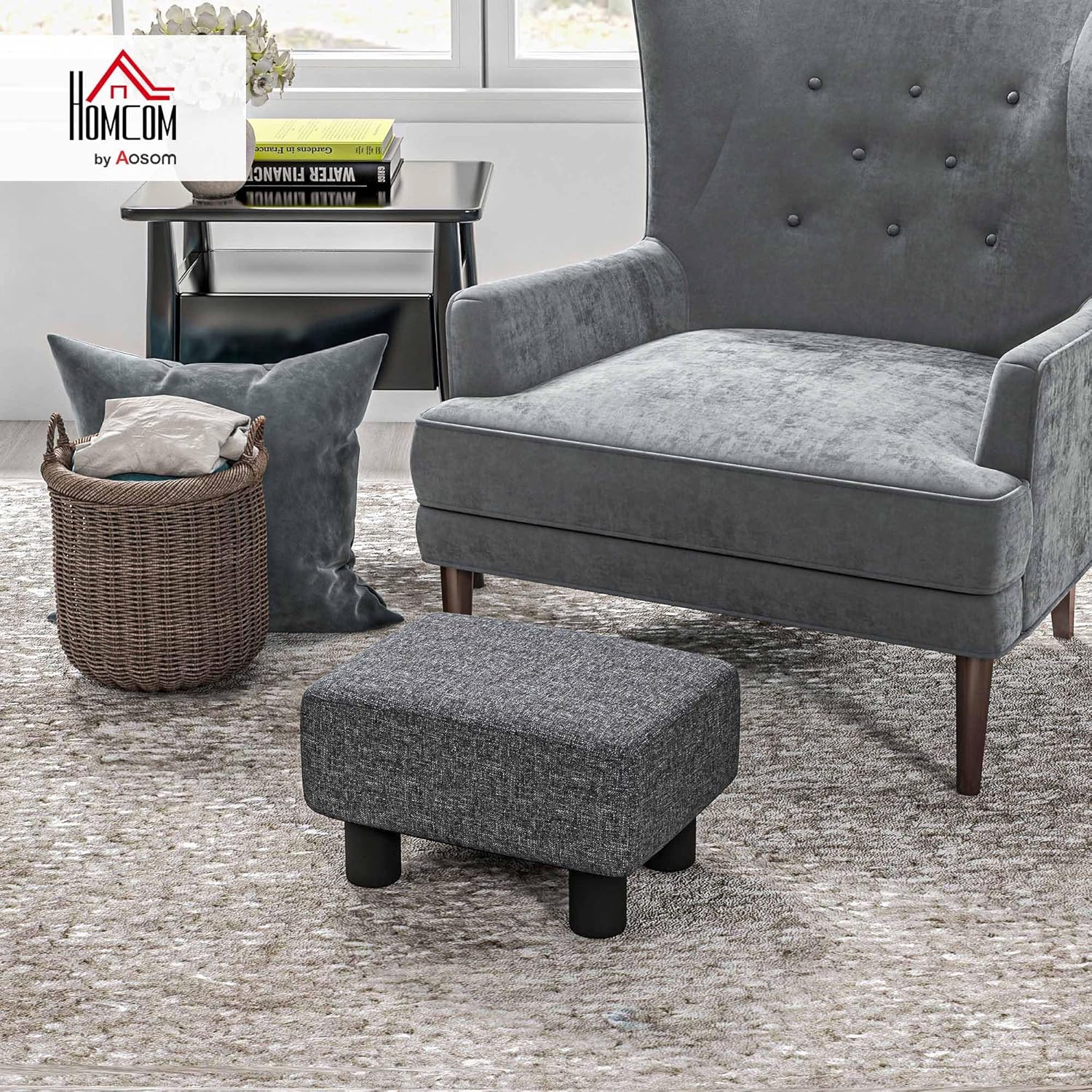 Small Charcoal Gray Ottoman Foot Stool