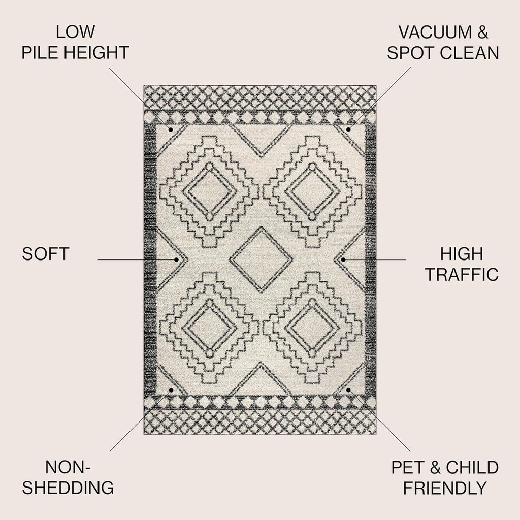 3' x 5' Moroccan Cream/Black Area Rug