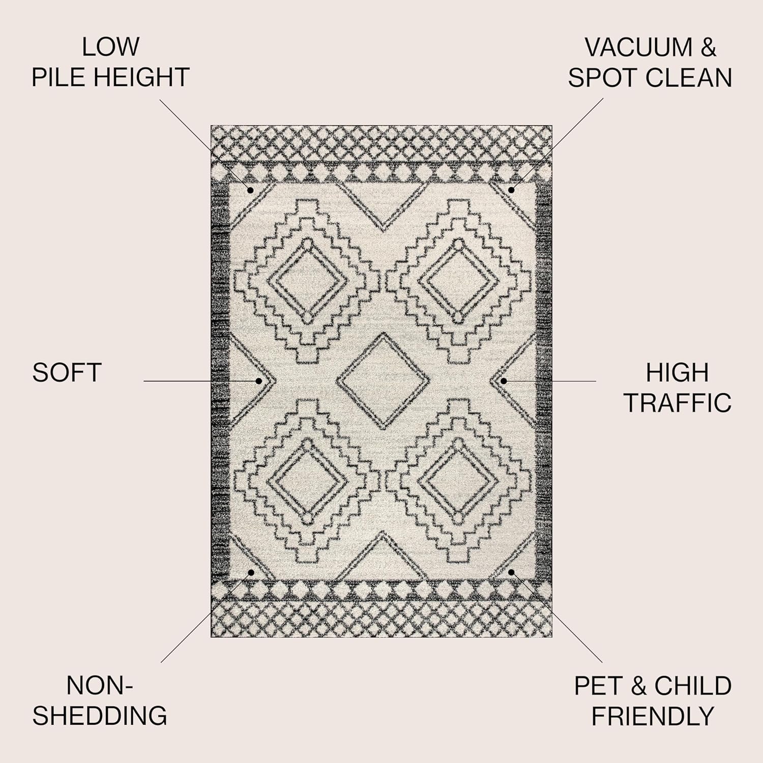 3' x 5' Moroccan Cream/Black Area Rug