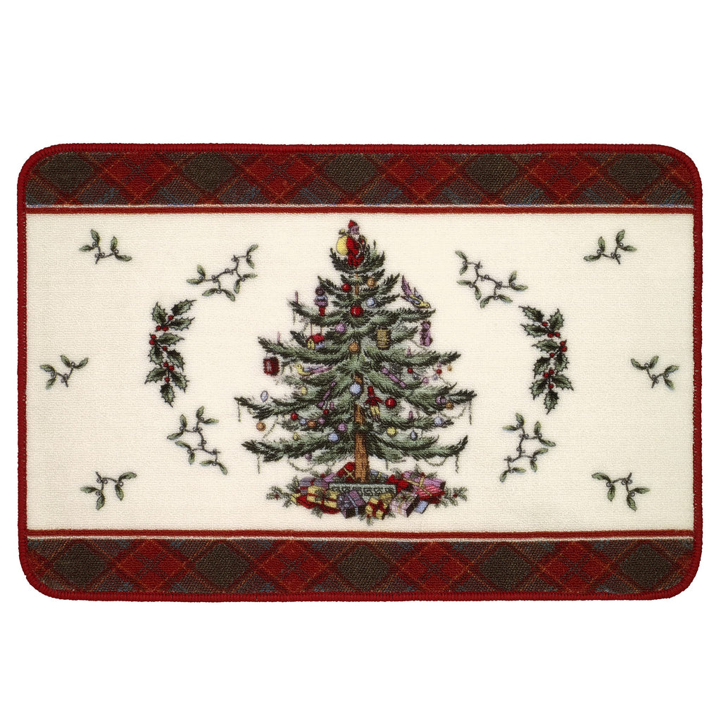 Christmas Tree Tartan Cotton Bath Mat