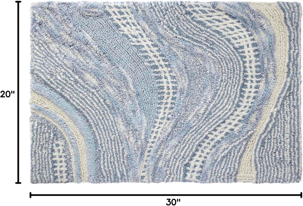 Cotton Bath Rug 20" x 30" Waves Blue