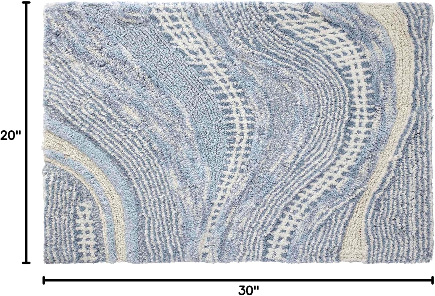 Cotton Bath Rug 20" x 30" Waves Blue