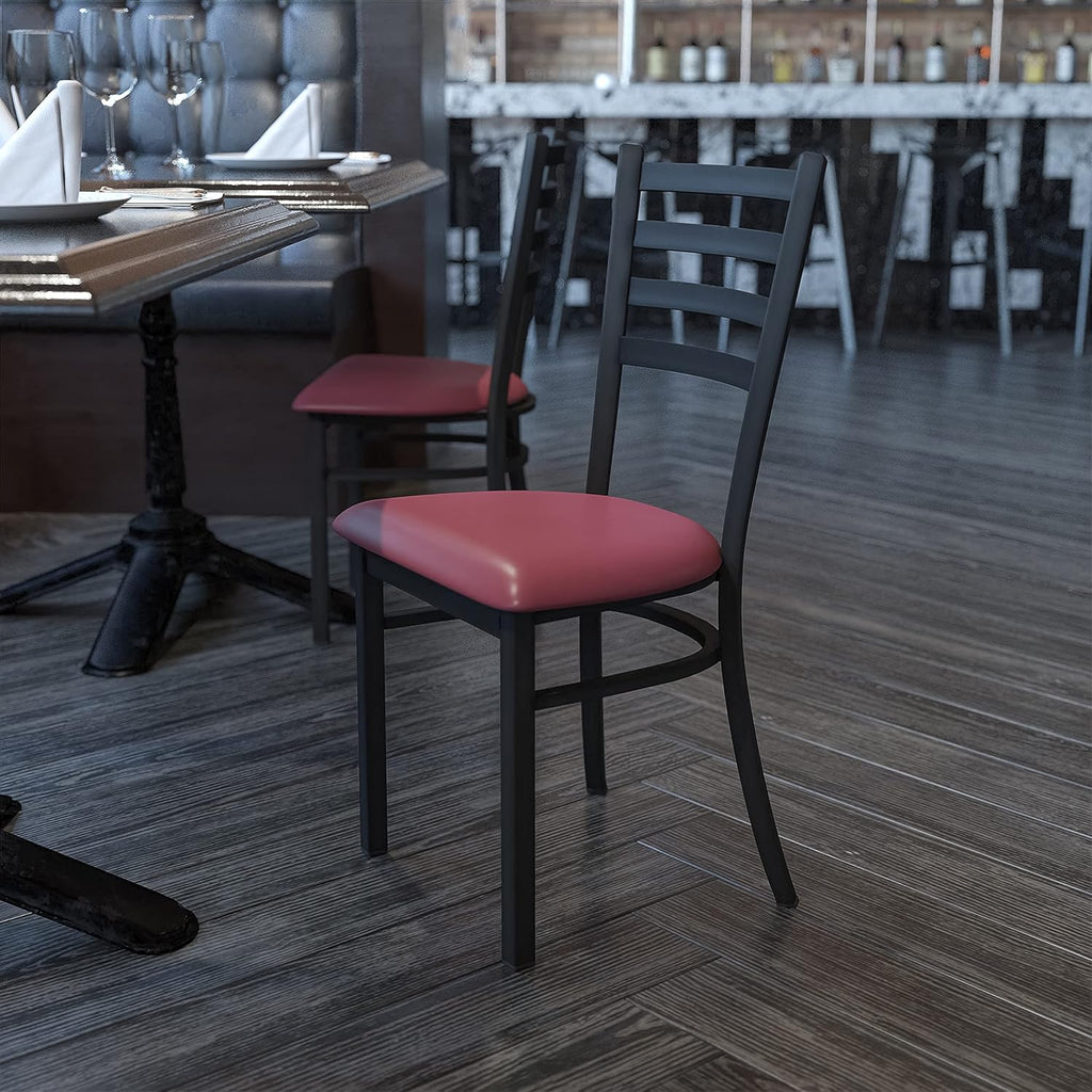 Black Metal Chair with Burgundy Vinyl Seat