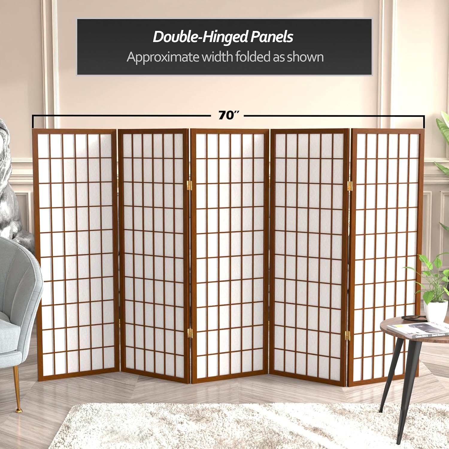 4 ft Shoji Screen - Walnut - 5 Panels