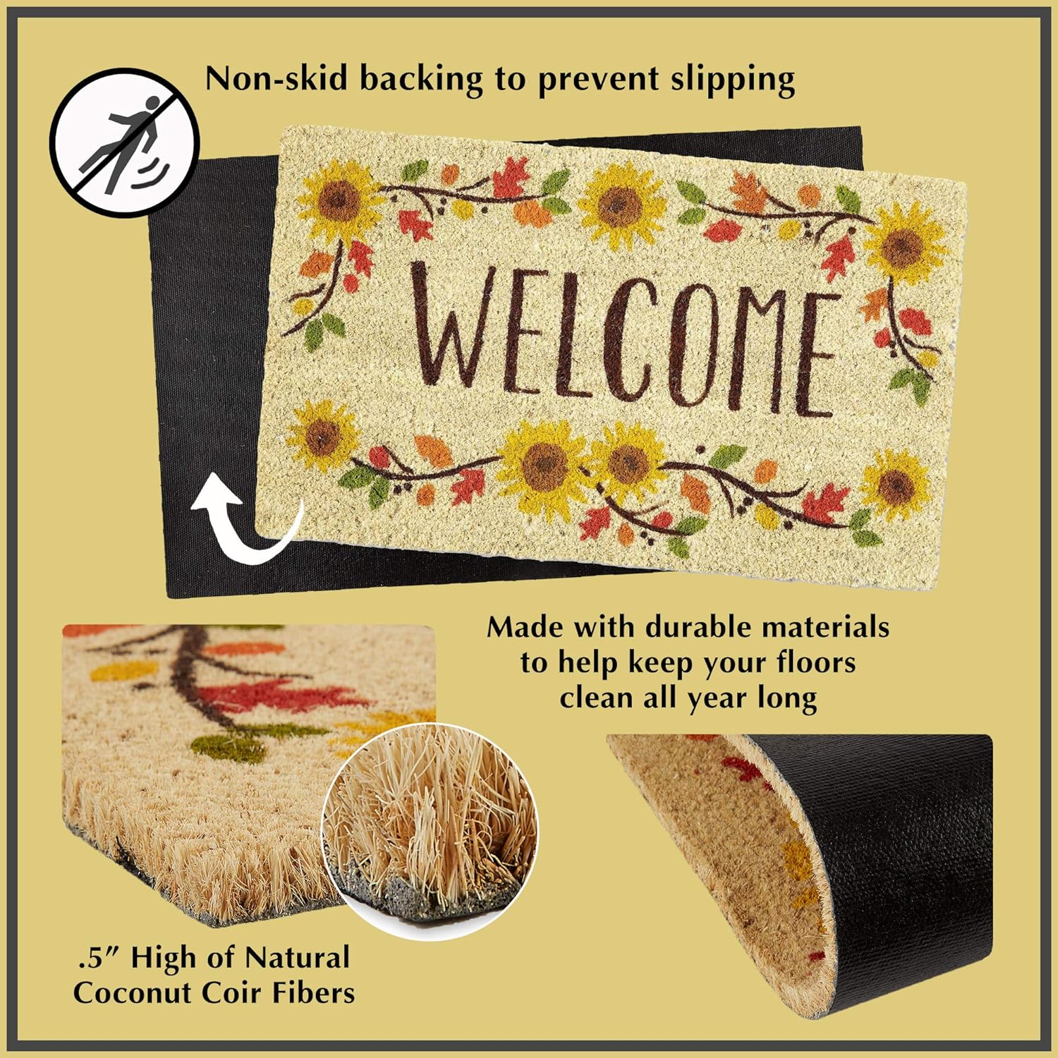 Coir Doormat 17"x29" - Floral Design