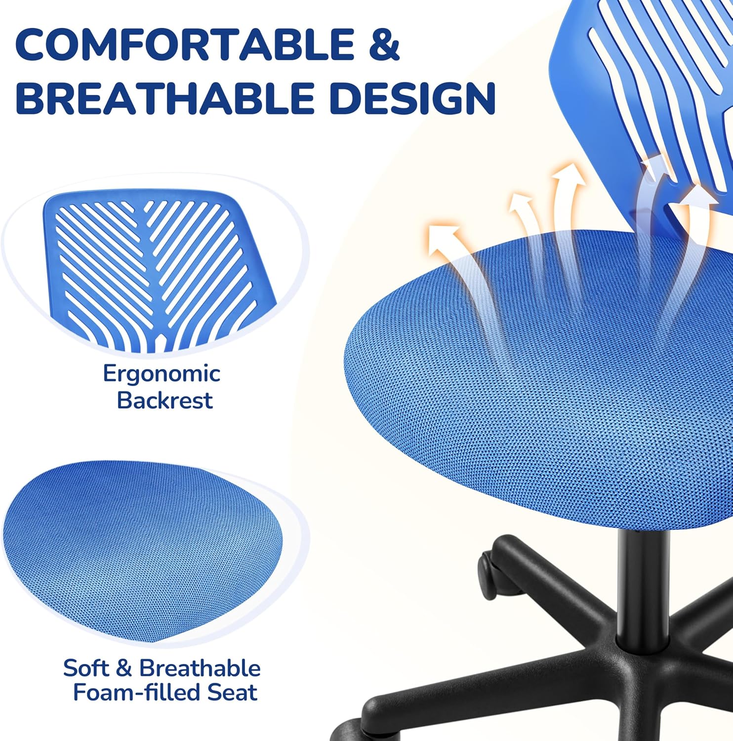 Blue Low-Back Study Chair with Adjustable Height
