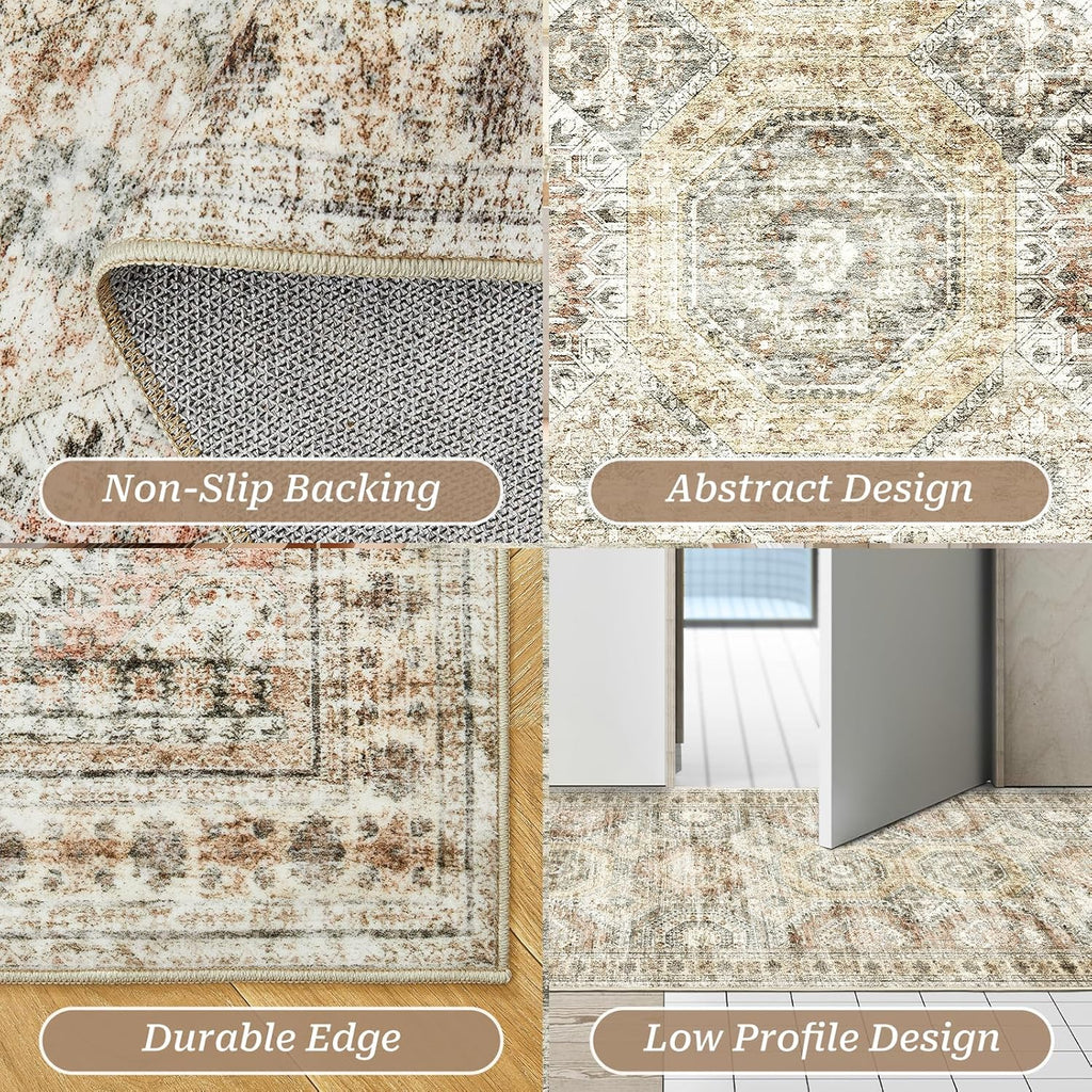 2x6 Washable Runner Rug in Brown/Pink