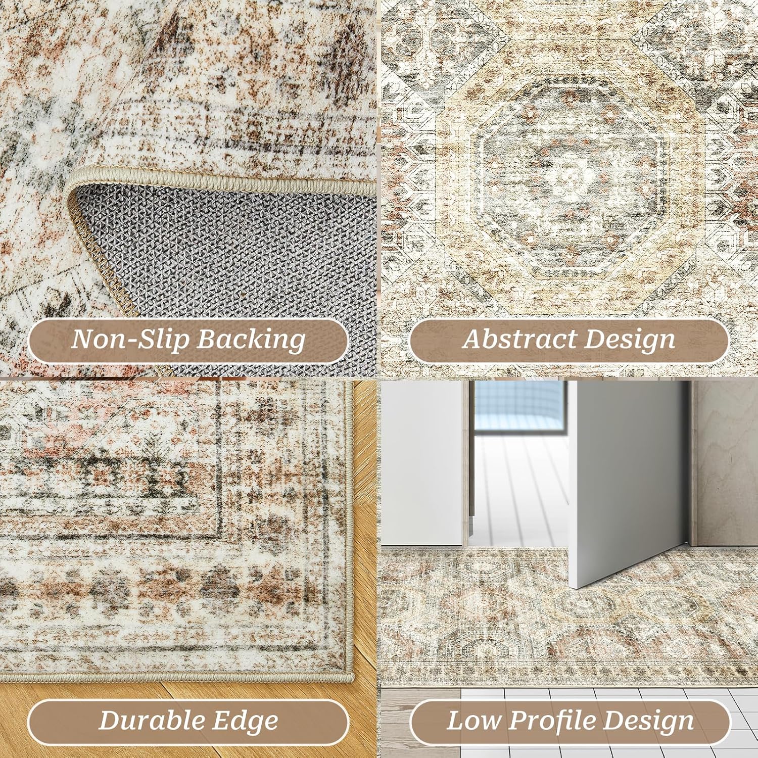 2x6 Washable Runner Rug in Brown/Pink