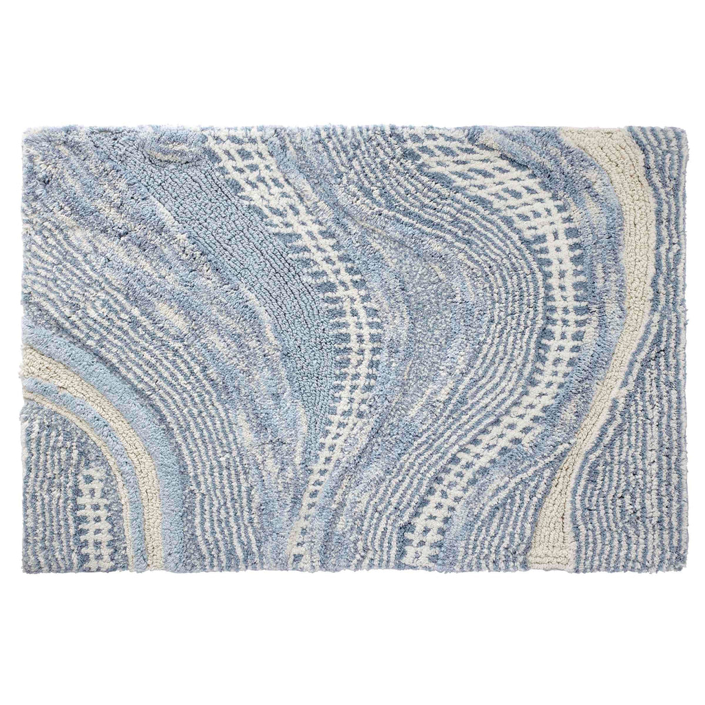 Cotton Bath Rug 20" x 30" Waves Blue