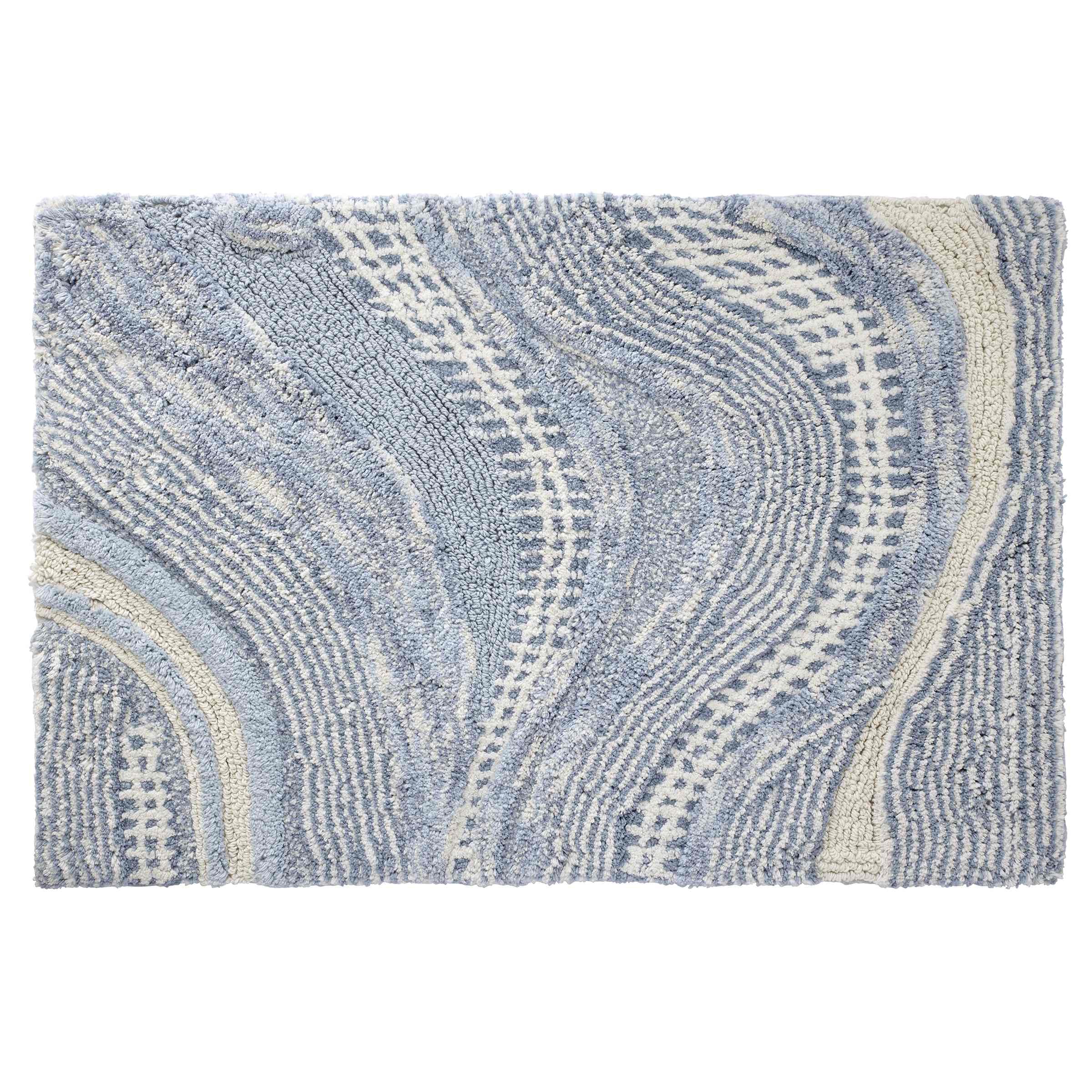 Cotton Bath Rug 20" x 30" Waves Blue