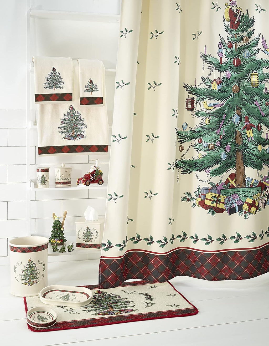 Christmas Tree Tartan Cotton Bath Mat