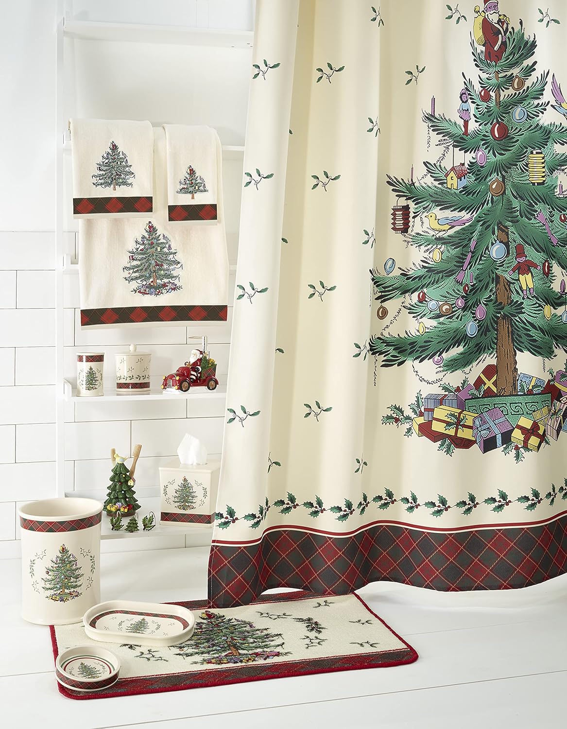 Christmas Tree Tartan Cotton Bath Mat
