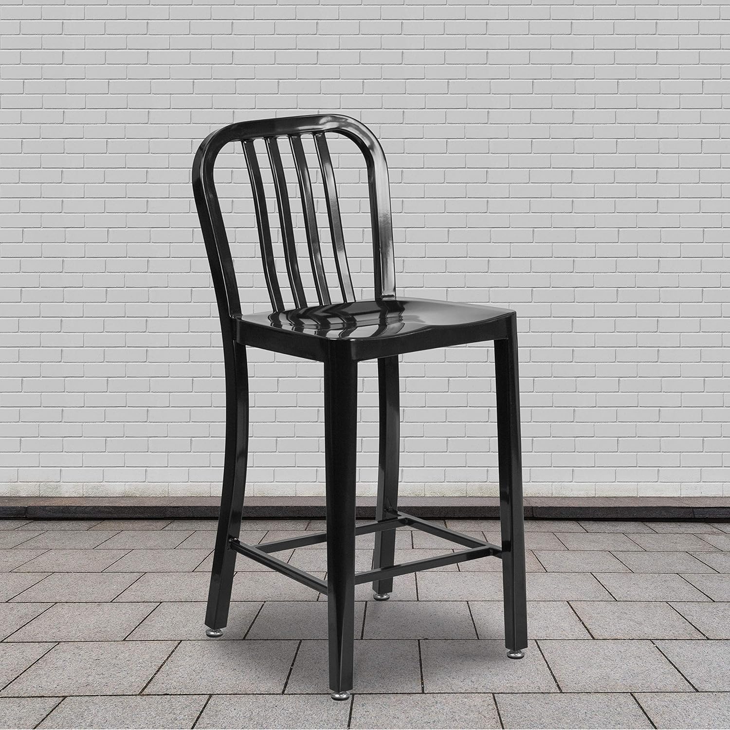 Set of 2 Black Metal Counter Height Stools 24"