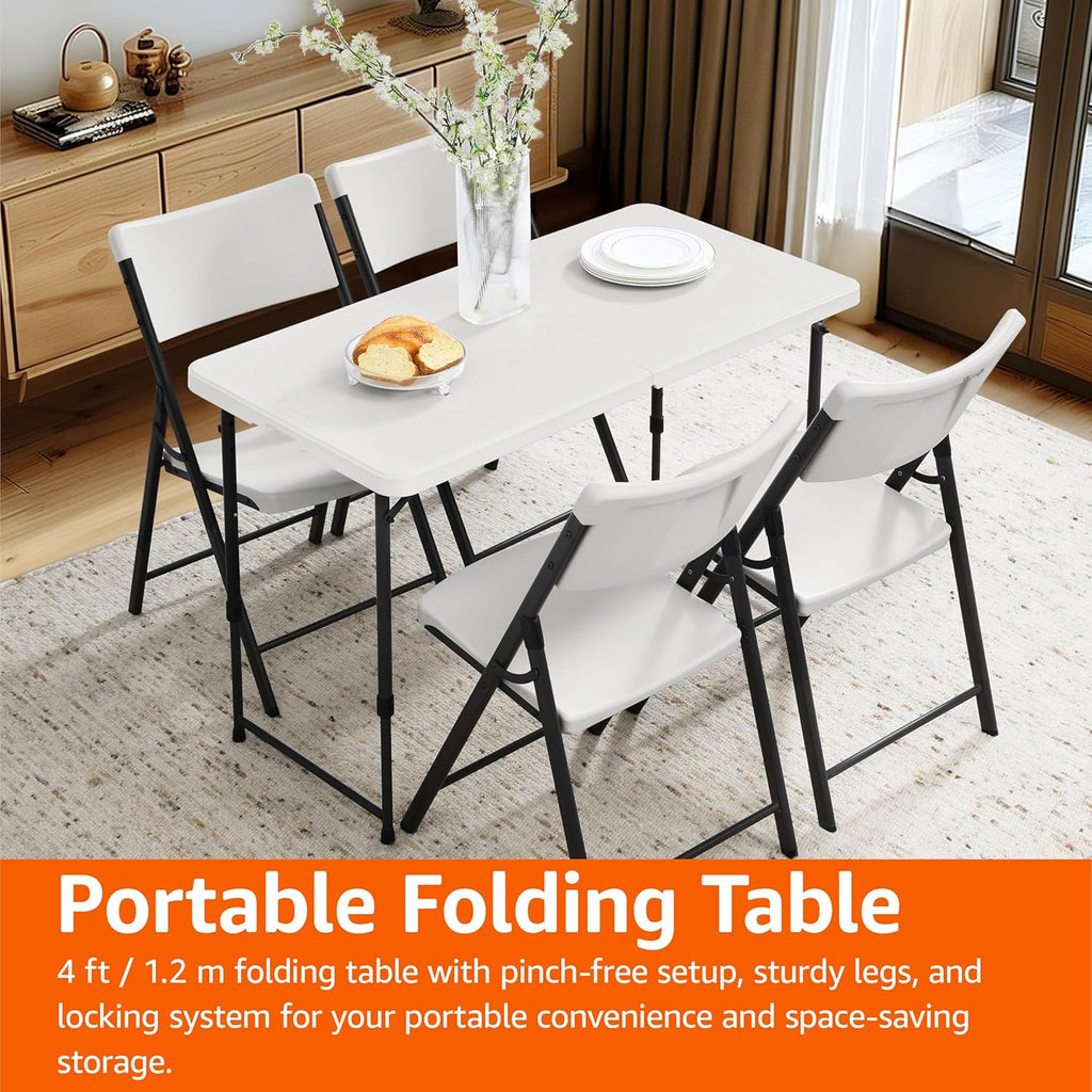 4ft Rectangular Folding Dining Table with Carrying Handle