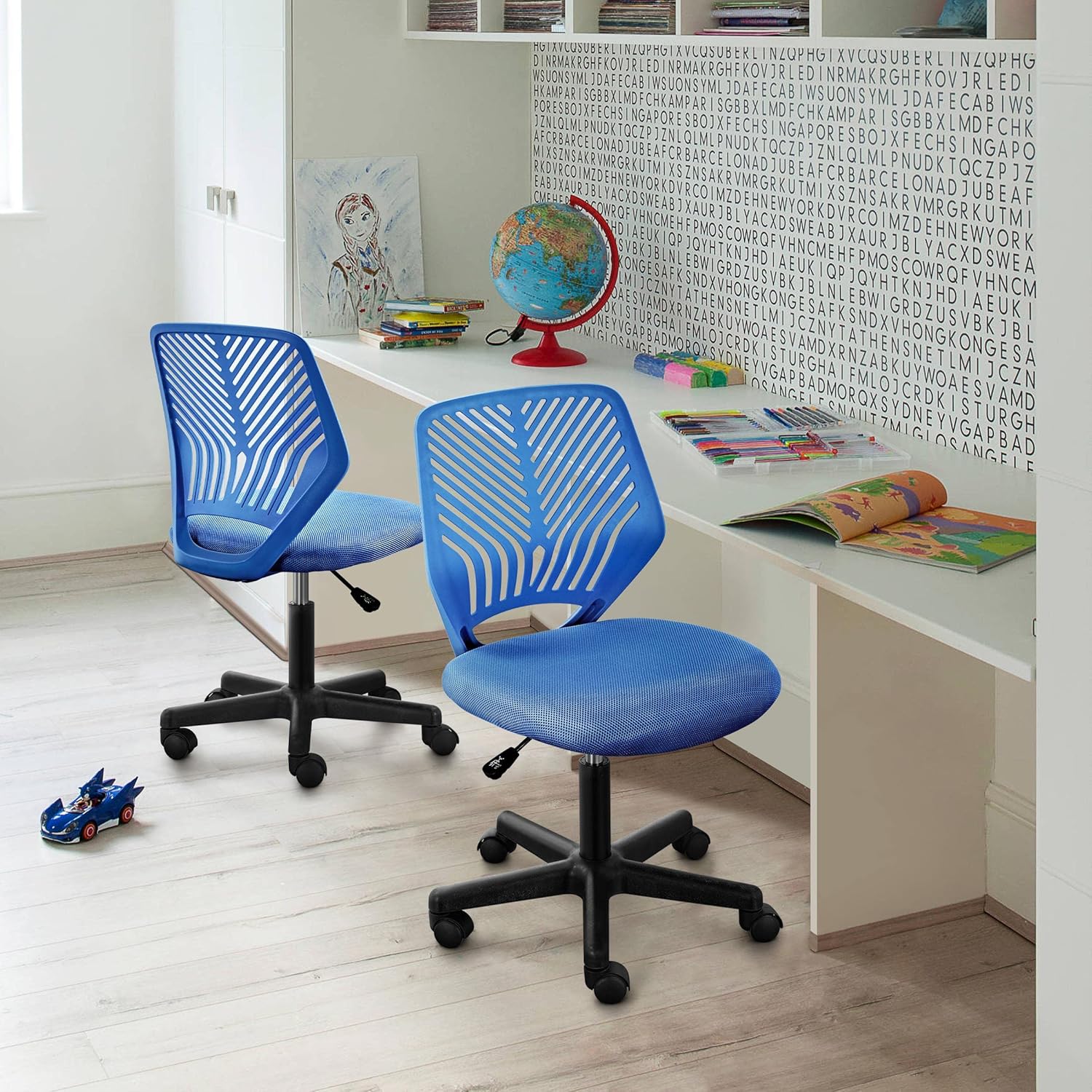 Blue Low-Back Study Chair with Adjustable Height