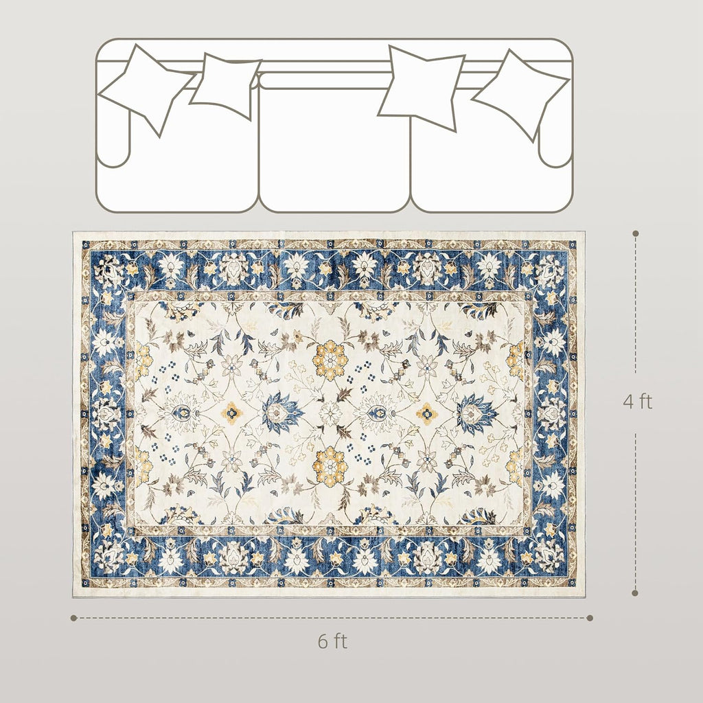 4x6 Area Rug, Machine Washable, Boho Floral