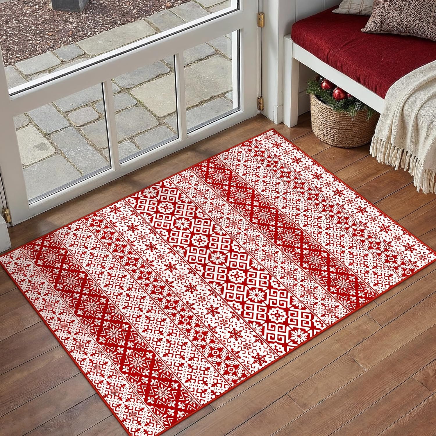 Christmas Area Rug 2'x3' Red Snowflake