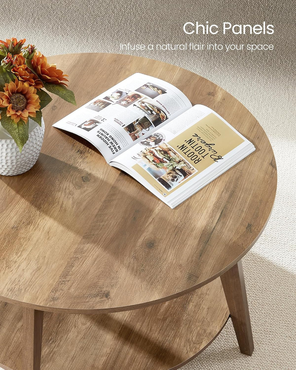 Round Coffee Table with Storage 31.5" Dia