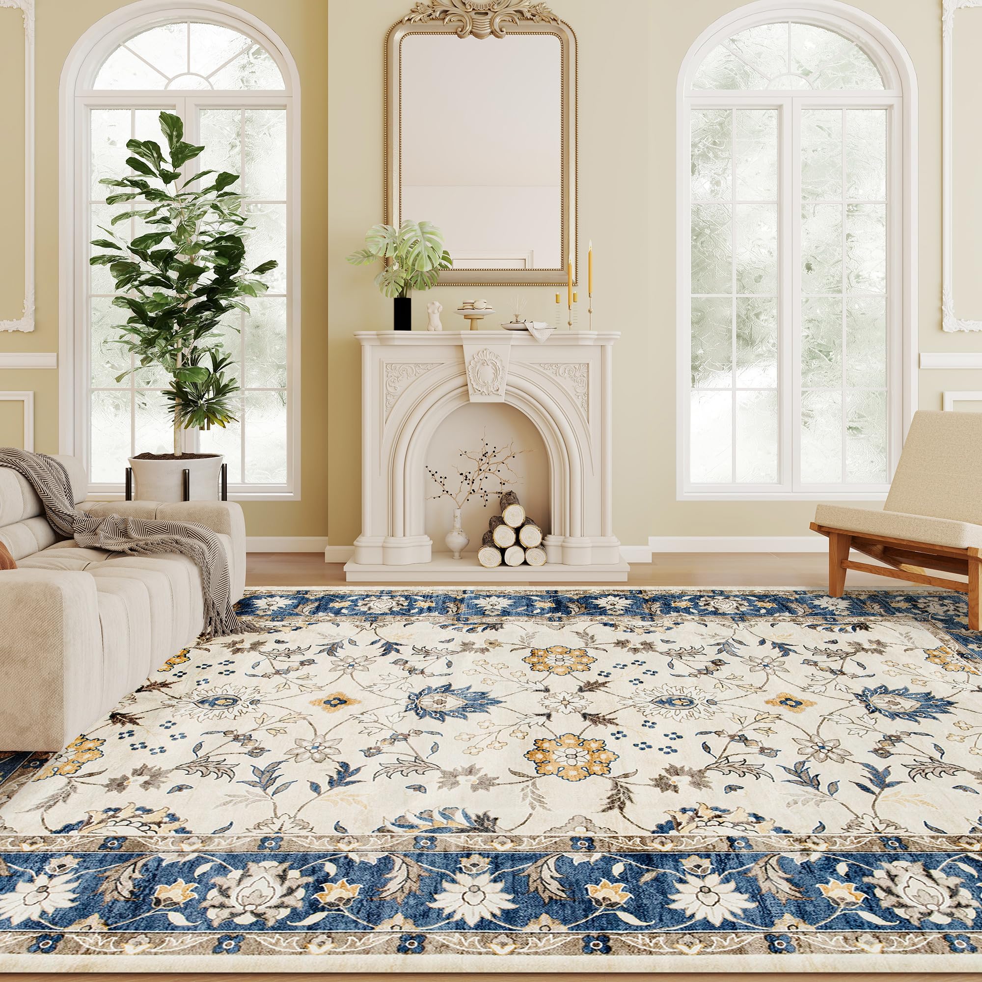 4x6 Area Rug, Machine Washable, Boho Floral