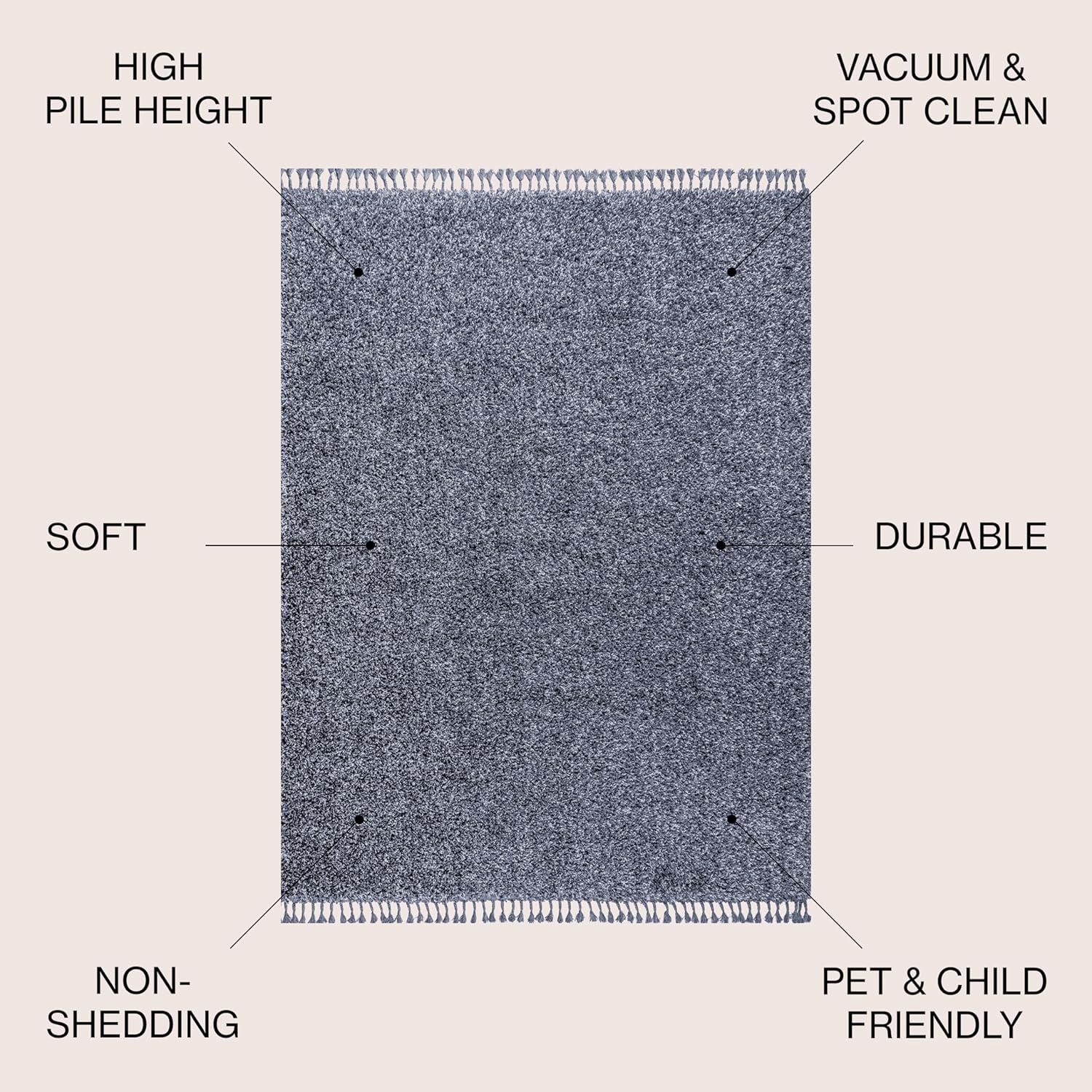3x5 Denim Blue Shag Indoor Area Rug