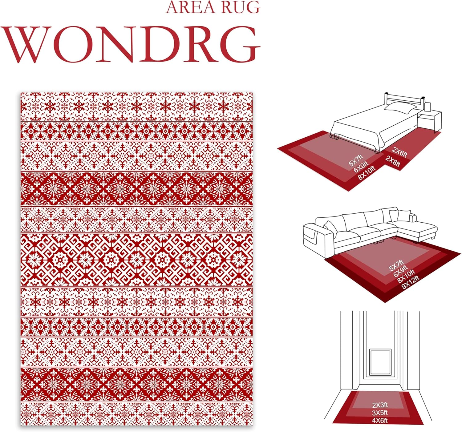 Christmas Area Rug 2'x3' Red Snowflake