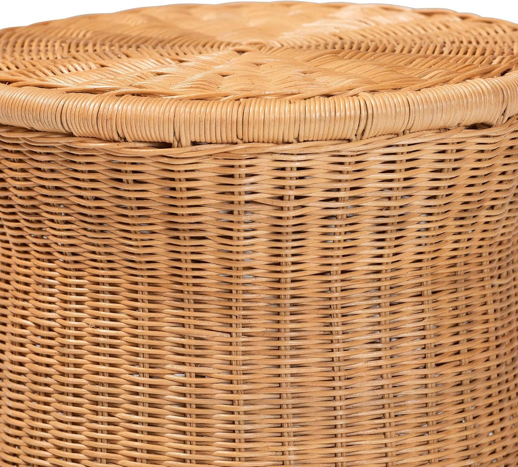 Round Natural Rattan End Table - Light Honey
