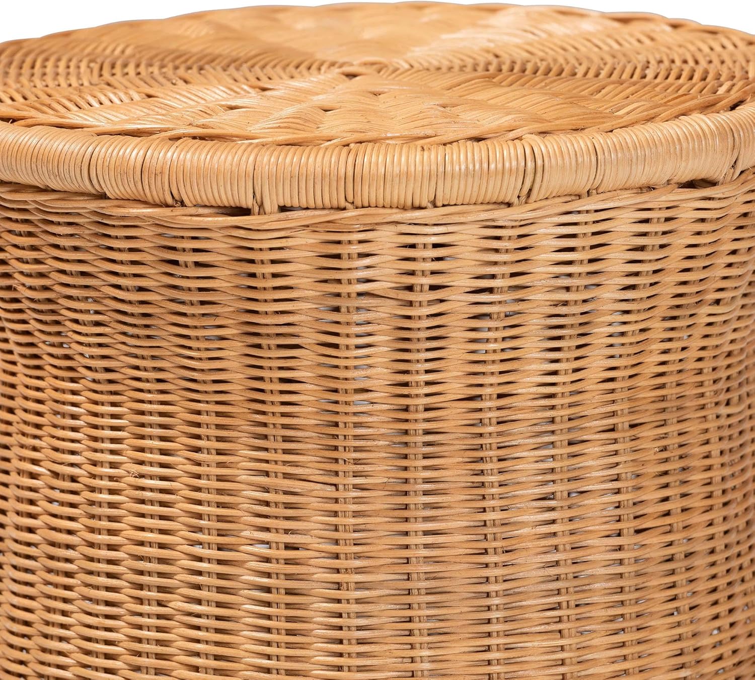 Round Natural Rattan End Table - Light Honey