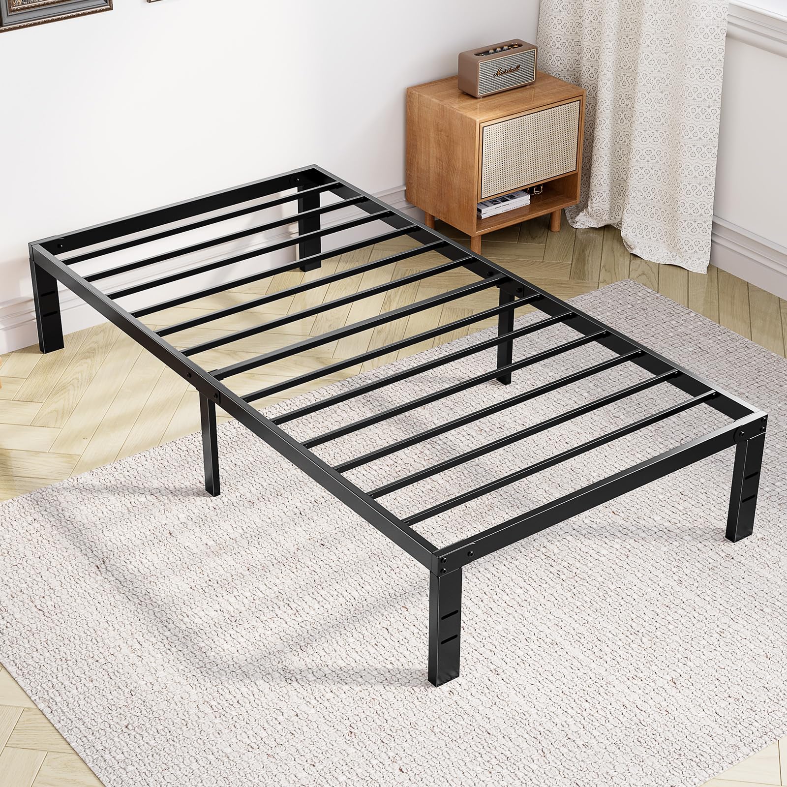 Twin Metal Bed Frame with Storage, Easy Assembly