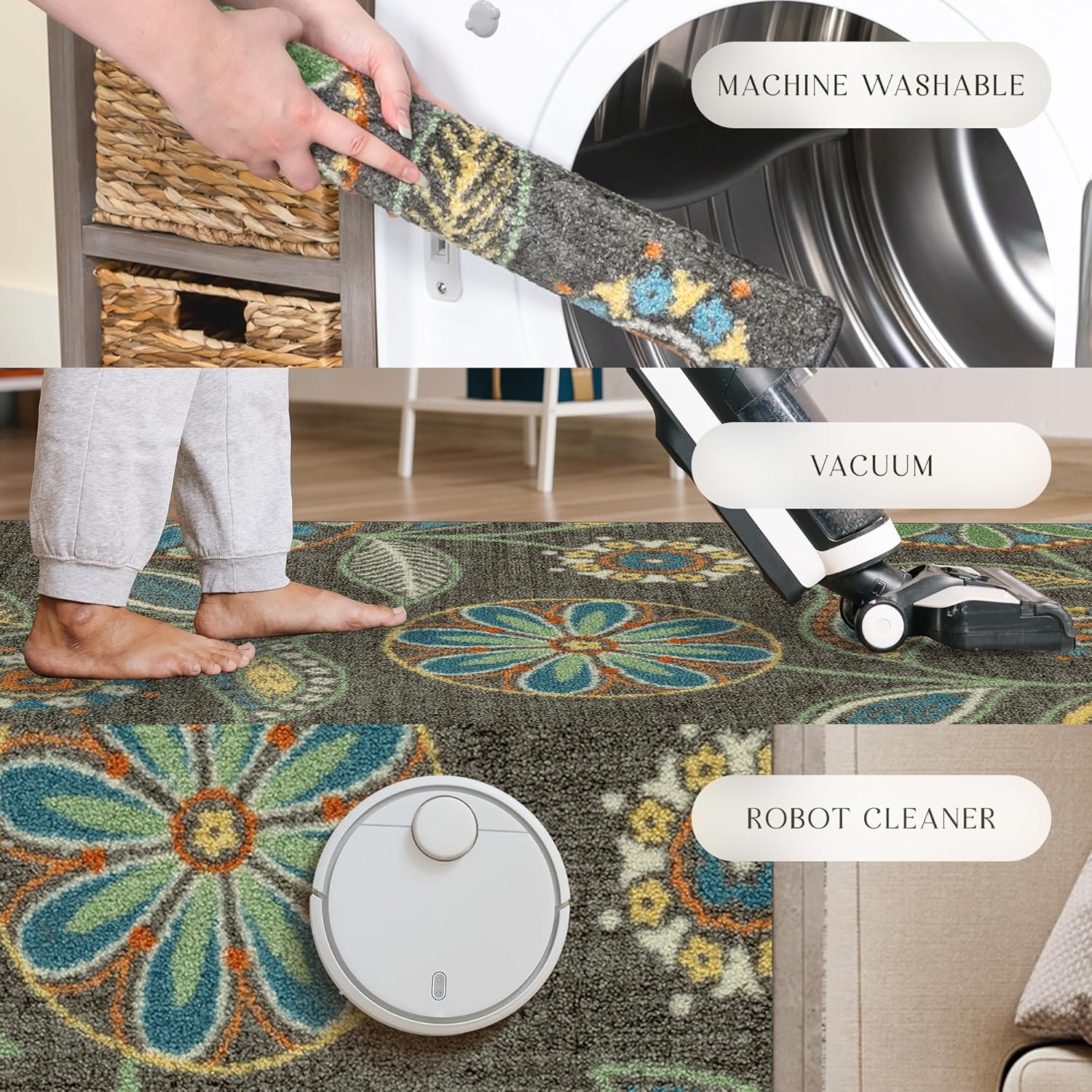 Floral Runner Rug 2'x6' Non-Slip