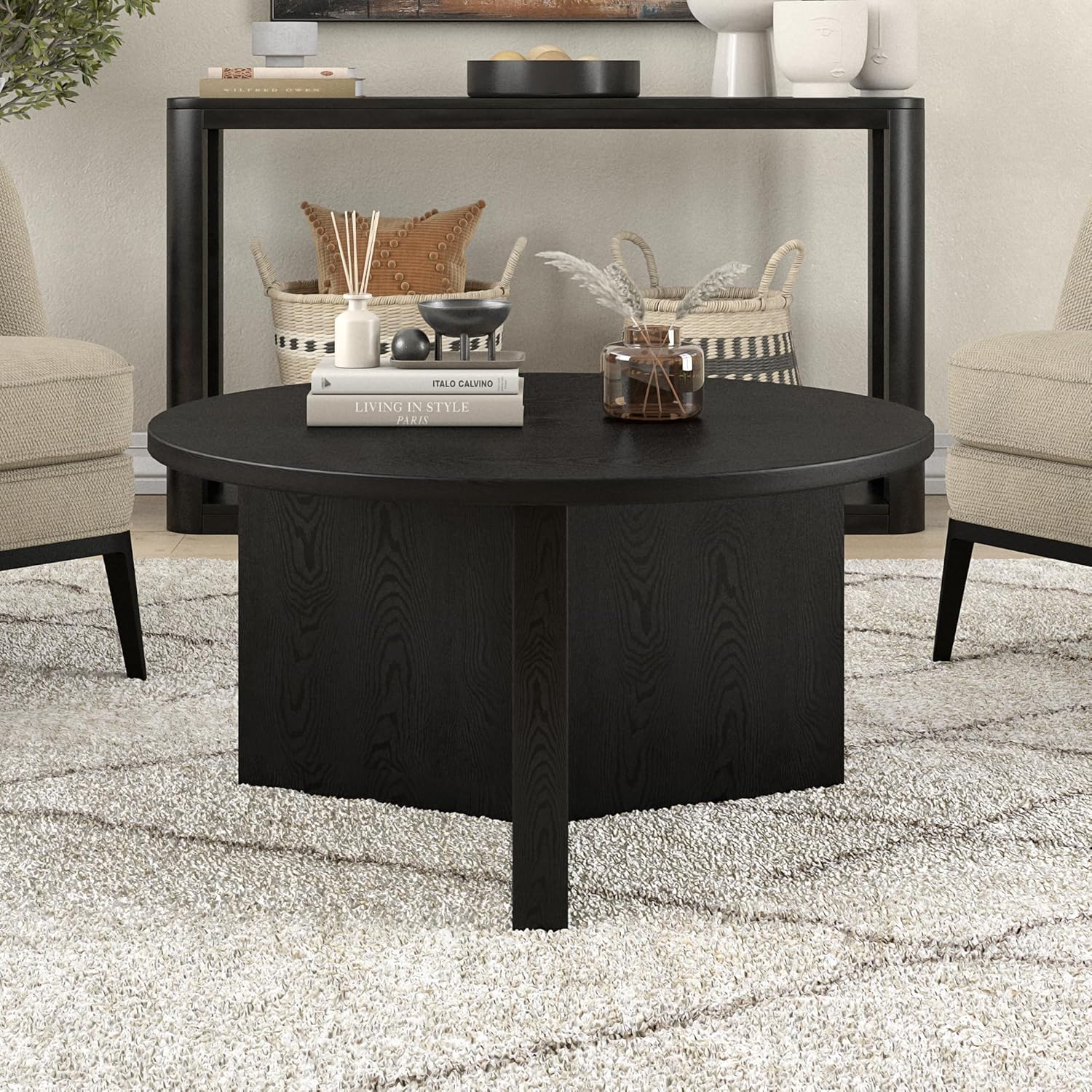 32" Round Wood Pedestal Coffee Table
