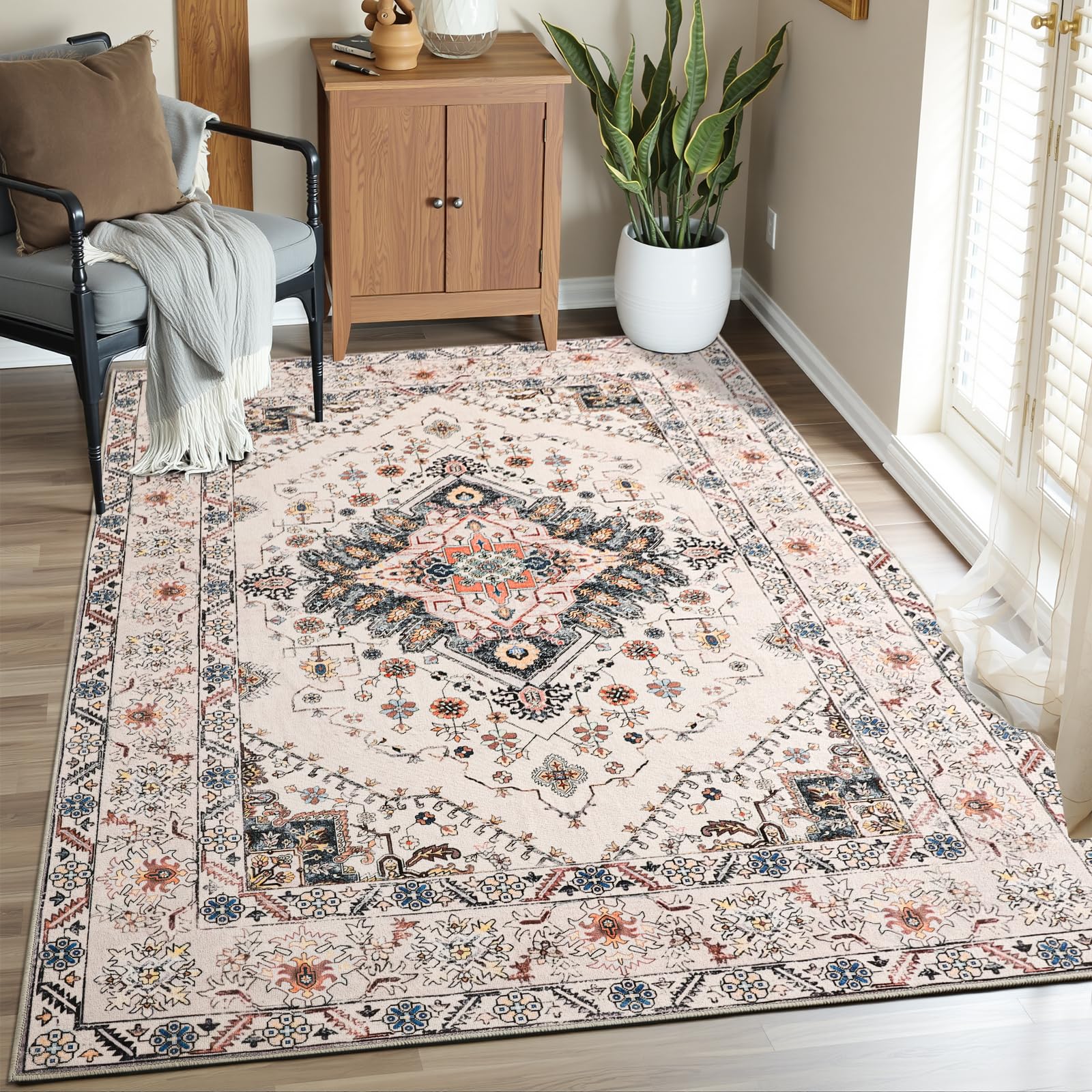 Vintage 5x8 Beige Area Rug - Large