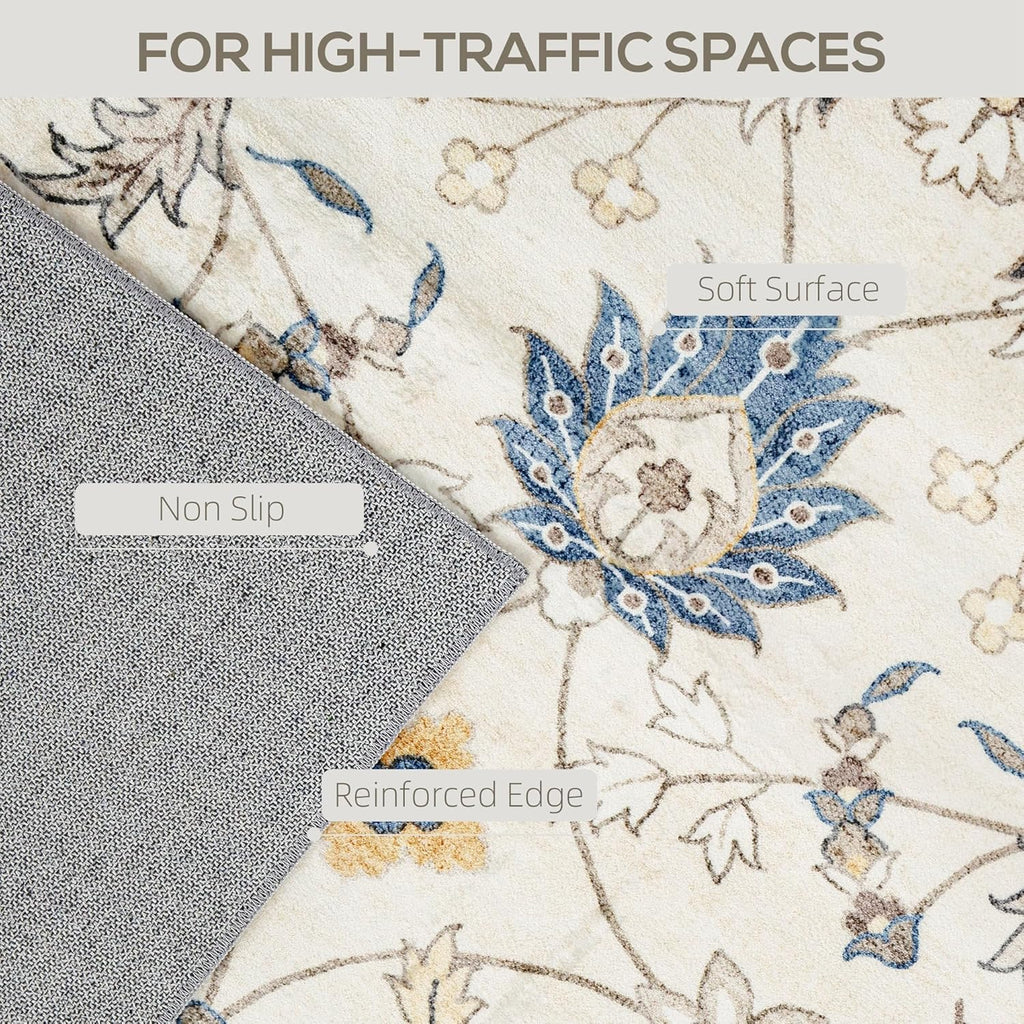 4x6 Area Rug, Machine Washable, Boho Floral