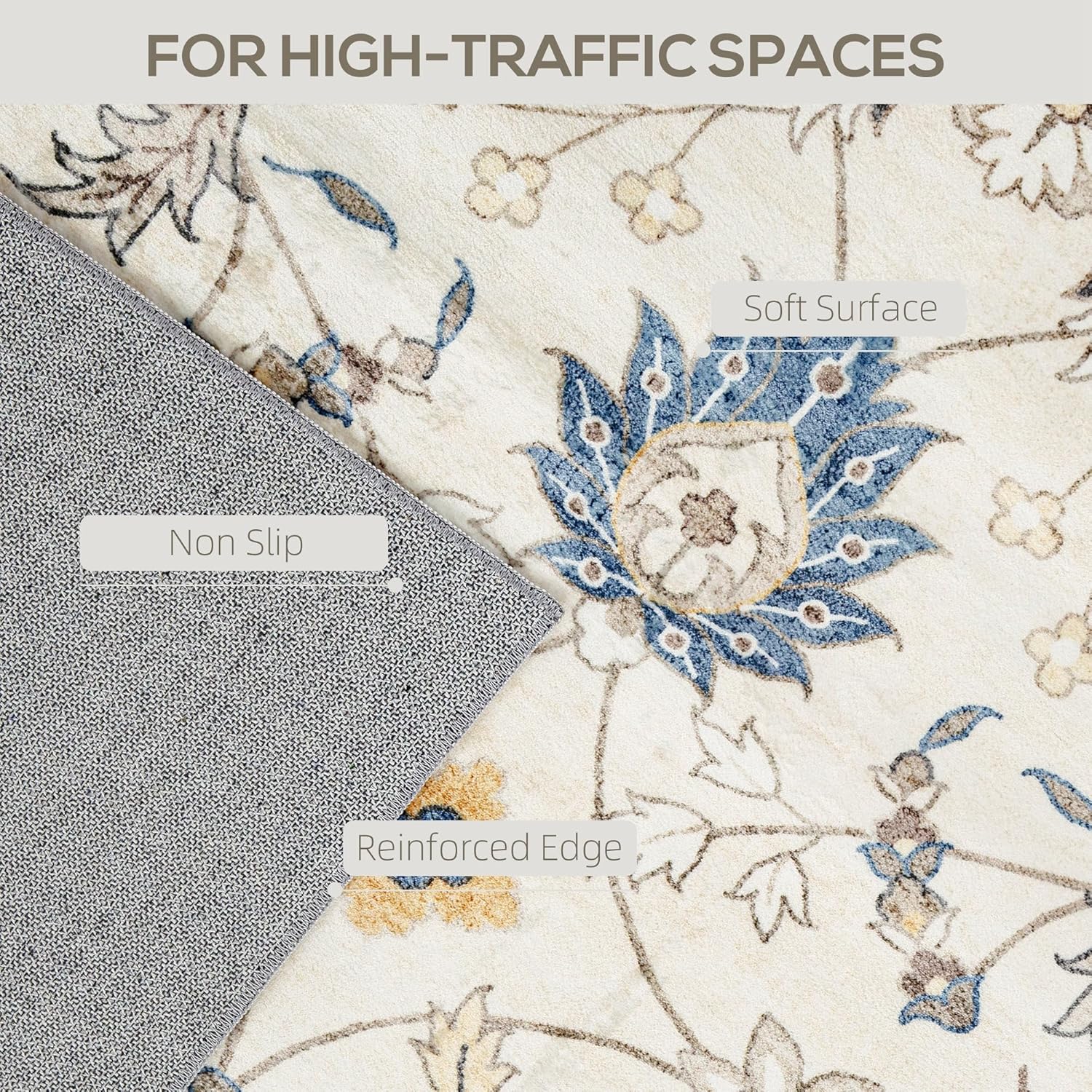 4x6 Area Rug, Machine Washable, Boho Floral