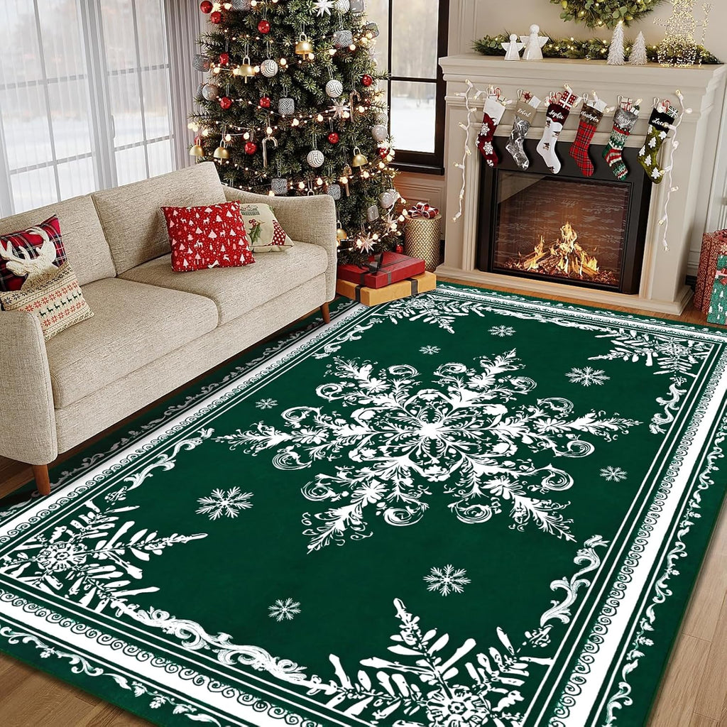 8x10 Christmas Snowflake Area Rug