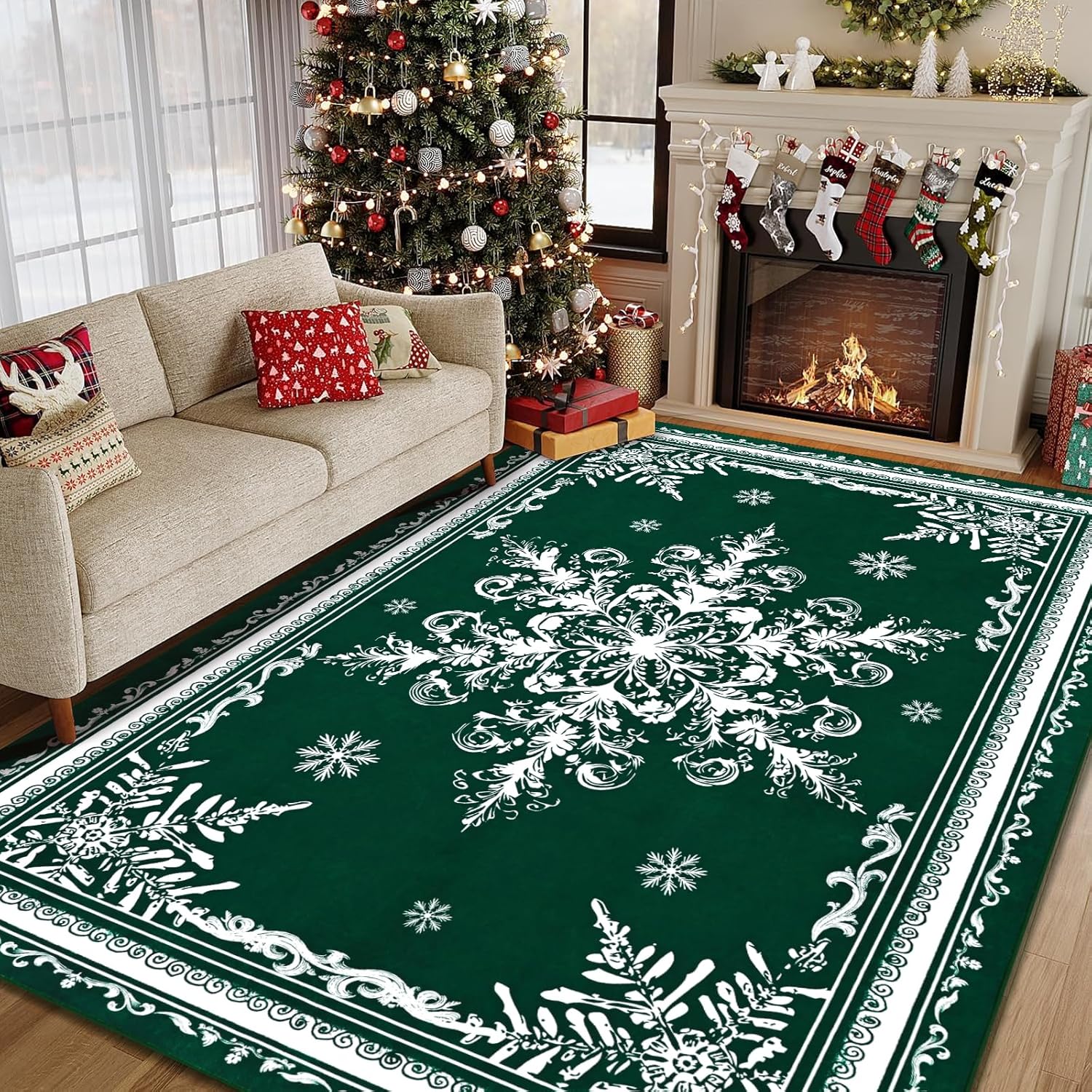 8x10 Christmas Snowflake Area Rug