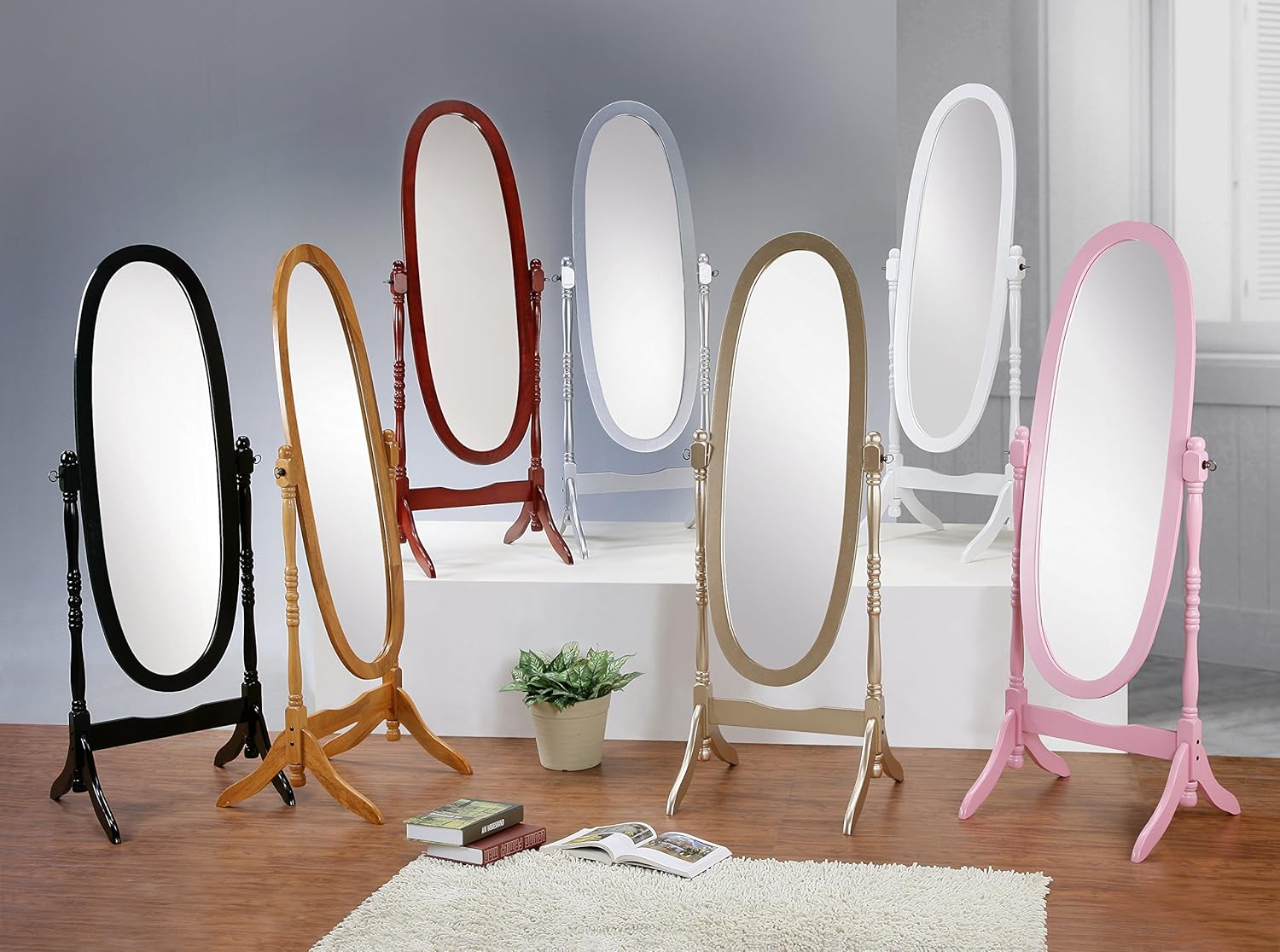 Queen Anna Style Floor Cheval Mirror, Pink