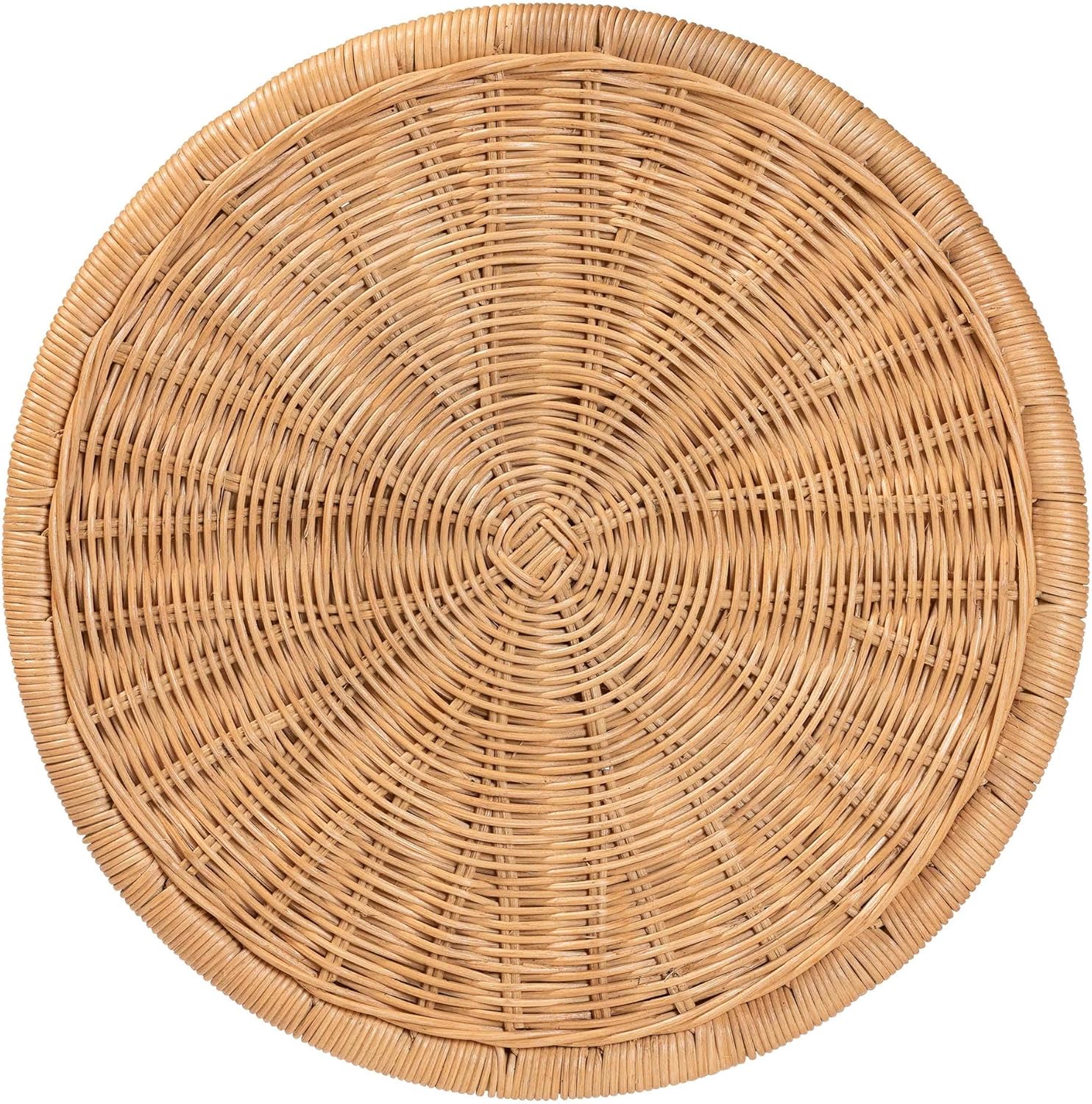 Round Natural Rattan End Table - Light Honey