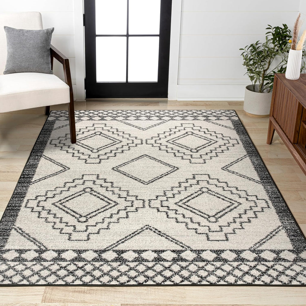 3' x 5' Moroccan Cream/Black Area Rug