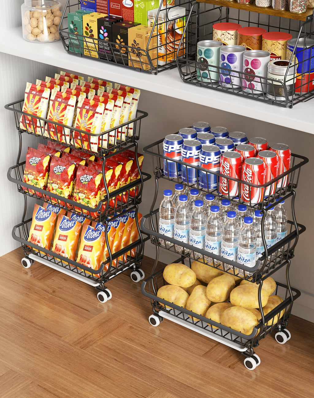 3-Tier Rolling Pantry Organizer Cart with Wheels