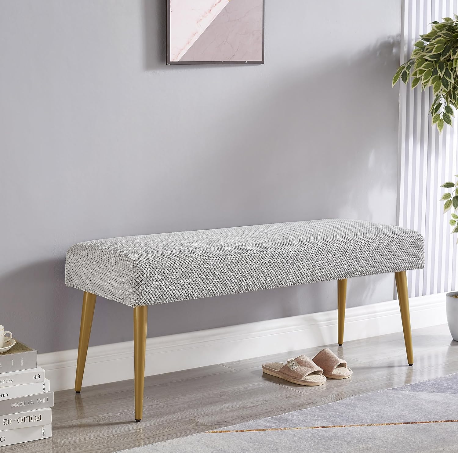 Upholstered Bench Ottoman 44"W Grey