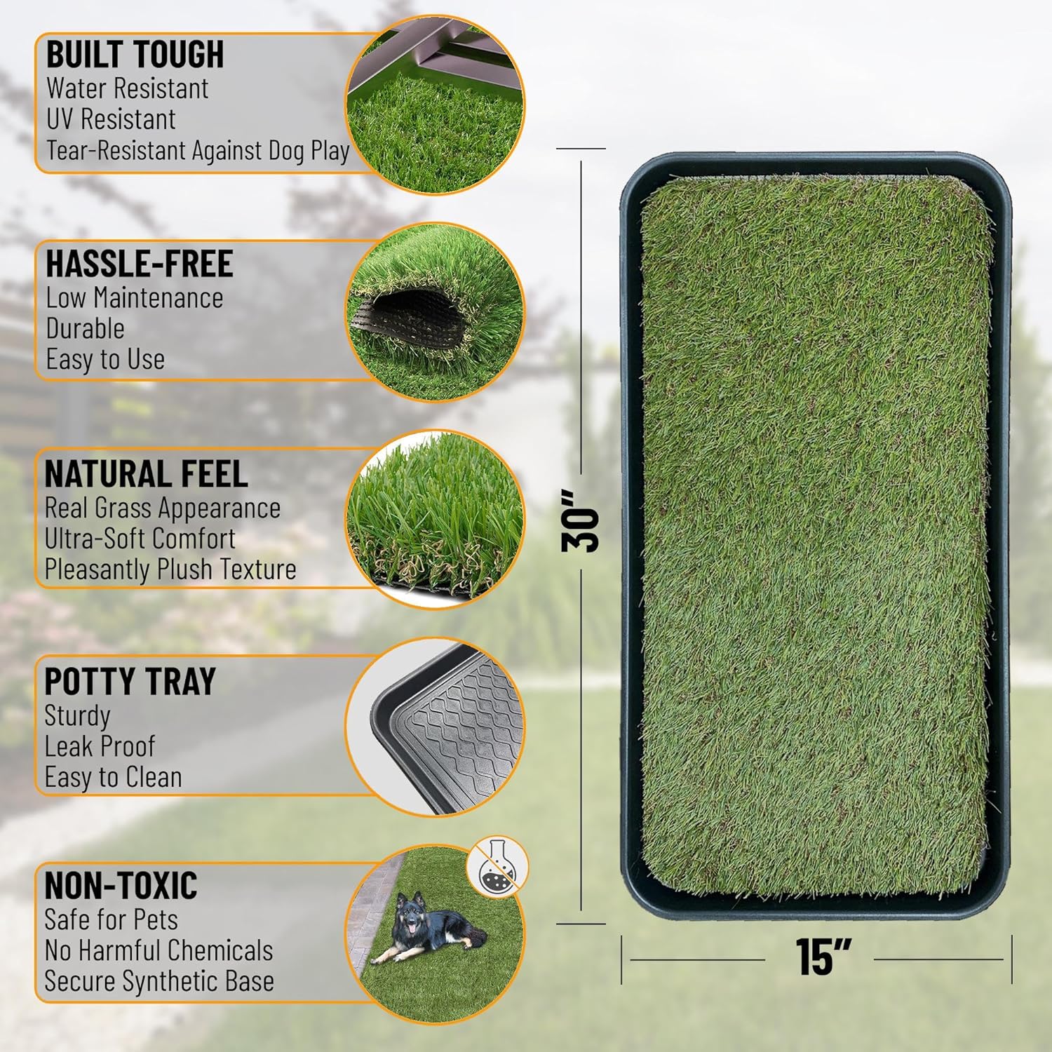 Small Artificial Grass Puppy Potty Pad with Tray 15"x30"