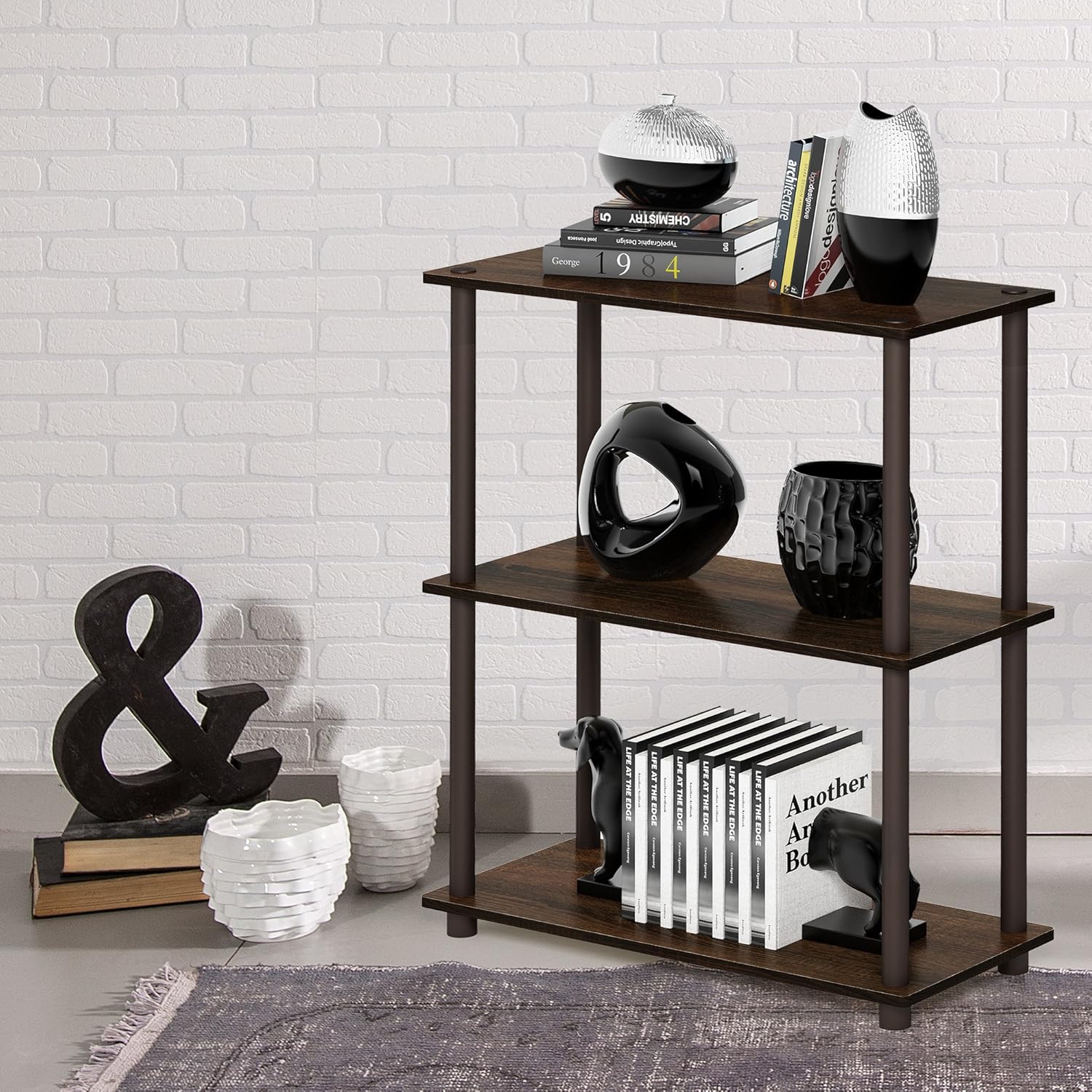 3-Tier Corner Bookshelf - Walnut