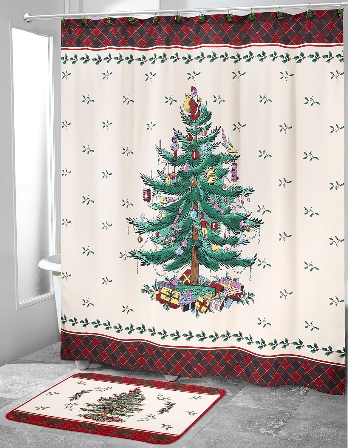 Christmas Tree Tartan Cotton Bath Mat