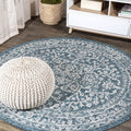 JONATHAN Y Boho Medallion Indoor Outdoor Round Area Rug 4 Ft Teal,Gray, Malta Textured Weave for Backyard, Patio, Porch, Easy-Cleaning, High Traffic, Pet-Friendly, Non-Shedding (SMB104B-4R) Teal,Gray 3'11" (Round)