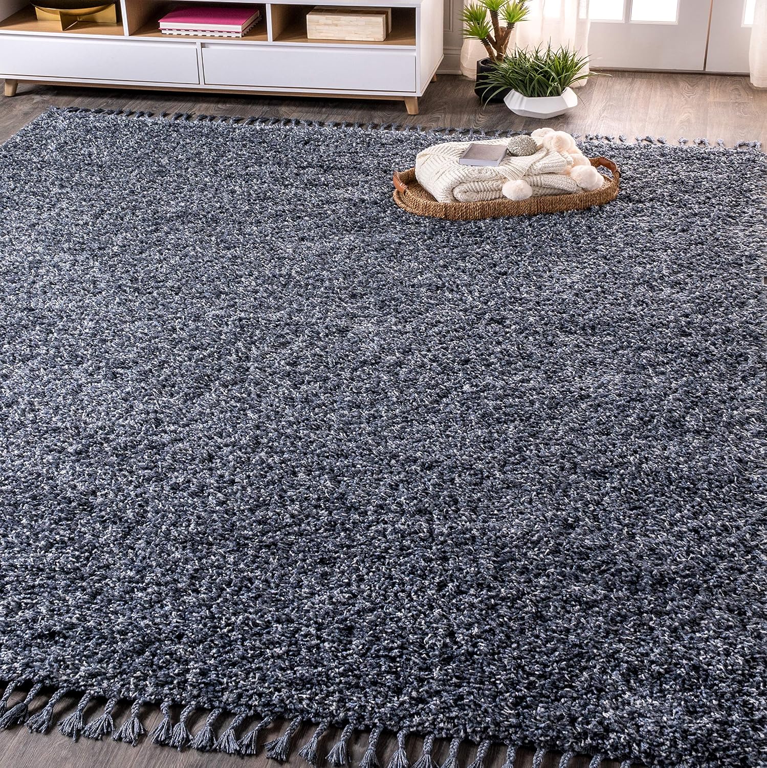3x5 Denim Blue Shag Indoor Area Rug