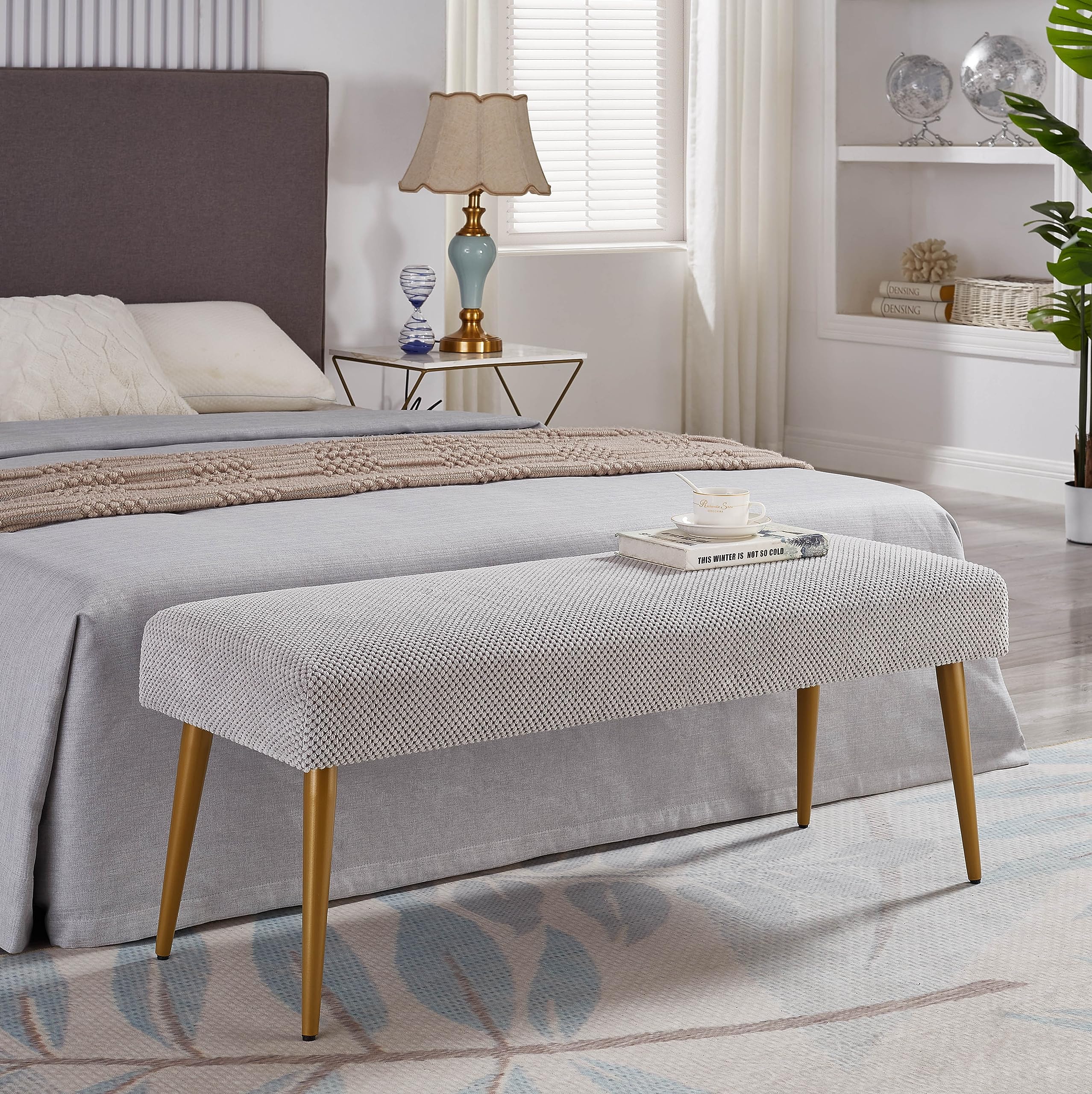 Upholstered Bench Ottoman 44"W Grey