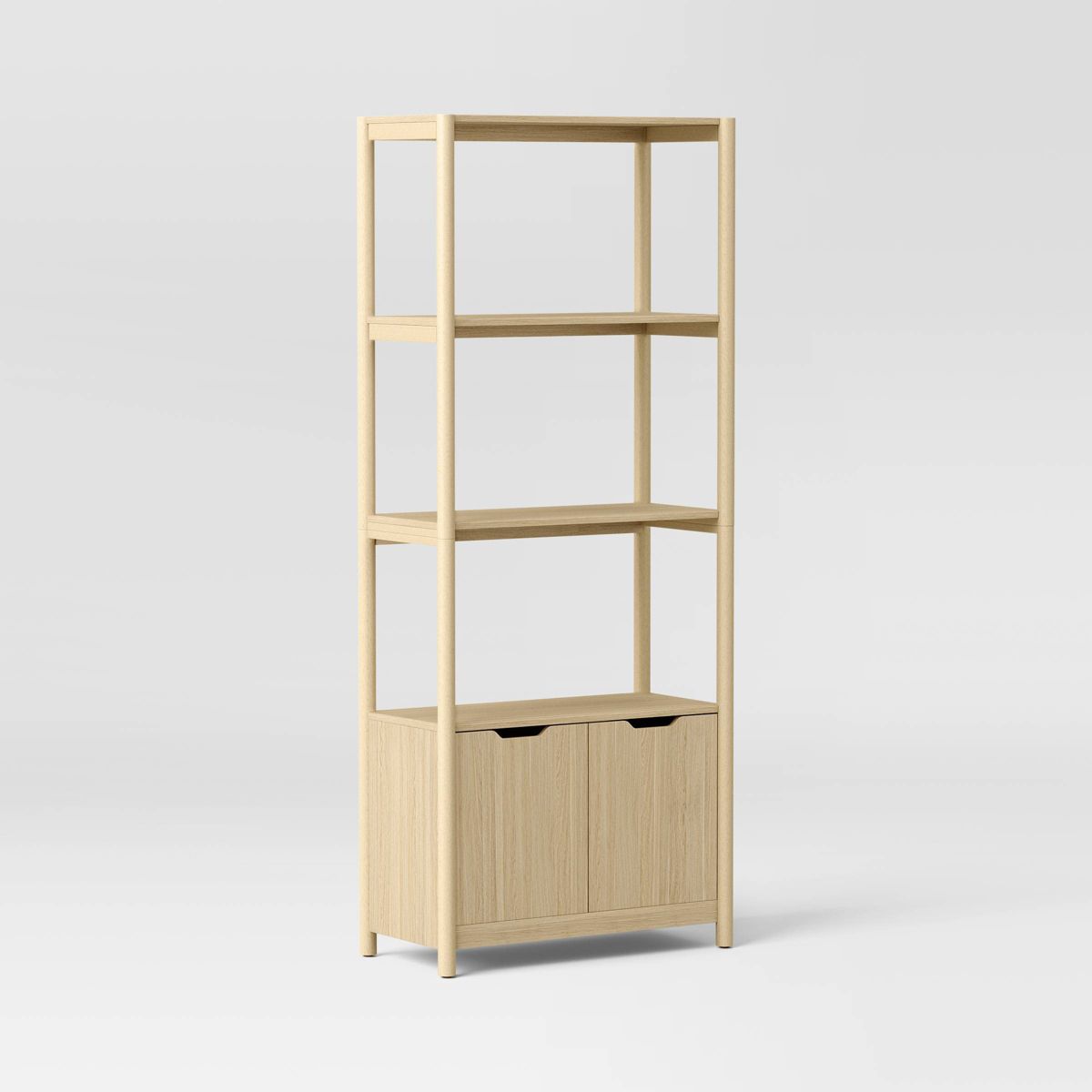 New 72.25" Scandi Bookcase with Shelves and Cabinet