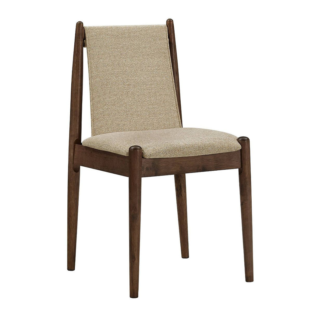 Set of 2 Walnut Finish Cocoa Fabric Dining Chairs